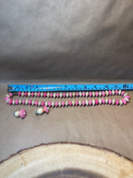 Pink & Natural Wood Tone Necklace / Earring Set