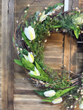 White Tulip Greenery Wreath