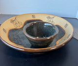 Always Azul Pottery Leaf Accented Chip & Dip Bowl