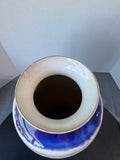 Blue & White Drip Glazed Large Striped Pottery Vase (B)