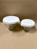 Pampered Chef Clear Glass Measuring Mixing Bowls With Lids - Pair