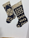 Primitive Style Needlepoint Stockings With Lace Border - Pair