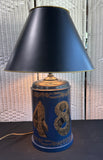 Blue Metal Tole Painted Tea Canister Lamp with Black Shade (WORKS)