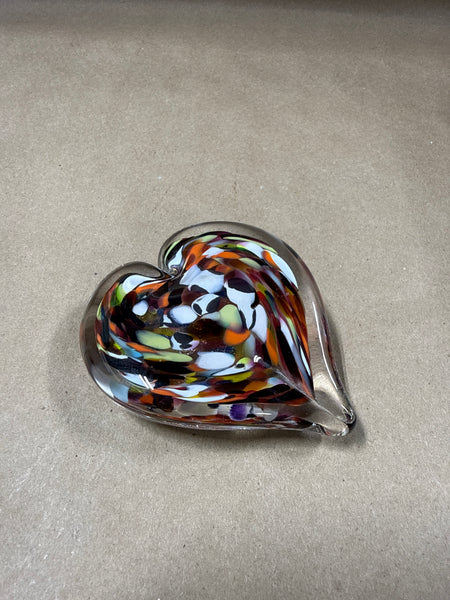 Multi Colored Hand Blown Glass Heart Paper Weight