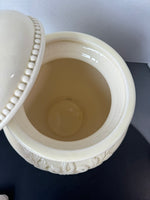 Large Cream Colored Embossed Ceramic Urn