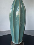 Pacific Rim Blue Fluted Ceramic Vase with Peacock Feathers