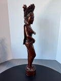 Artist Signed Hand Carved Vintage Balinese Woman Wooden Sculpture