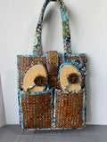 Vera Bradley Blue Bali Tiki Tote Bag with Matching Large Flip Flops & Luggage Tag