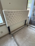 Cream/Tan Fabric Upholstered Headboard with Metal Frame