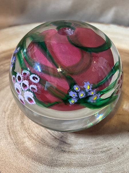 Shawn Messenger Signed Pink Floral  Art Glass Perfume Bottle/Paperweight