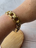 Monet Gold Tone Panel Link Vintage Bracelet