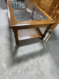 Glass Top Coffee Table with Rattan Shelf