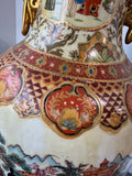 Japanese Vintage Satsuma Style Large Porcelain Fluted Vase on Wooden Stand