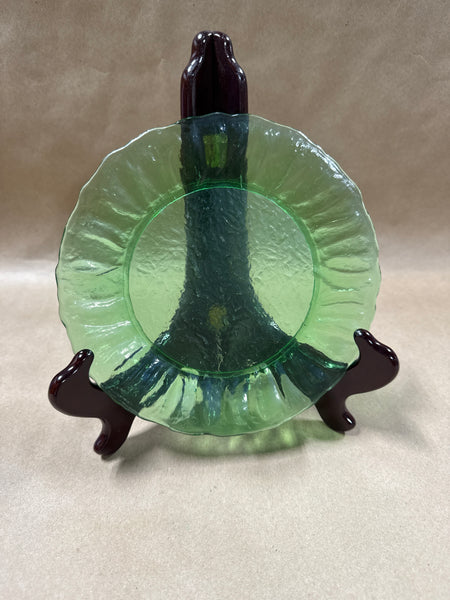 (A) Green Morgantown Crinkle Glass Desert Plate