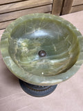 Vintage Art Nouvue Green Onyx Bowl with Bronze Metal Vase - AS IS