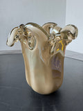 Murano Italian Vintage White Cristal Smoky Hand Blown Art Glass Vase