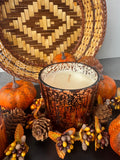 Autumn Basket with Candles & Faux Pumpkins