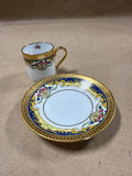 (I) Legle Limoges France Blue And Gold Teacup And Saucer — Inner Pink Flower