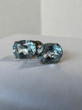 3.50 Carat Oval Faceted Natural Aquamarine Silver Earrings