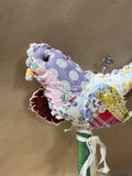Primitive Folk Art Patchwork Bird on Wooden Stake