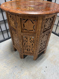 Round Inlay Side Table with Folding Carved Base