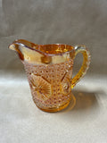 Imperial Glass Star Medallion Iridized Carnival Glass Marigold Pitcher