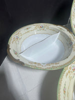 32-Noritake Japan N830 Green Rimmed Floral China Set