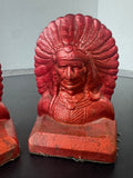 Painted Cast Bronze Vintage Indian Chief Book Ends