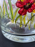 Hand Painted Poppies Glass Planter Signed by Local Artist Ginger Olansen
