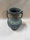 Japanese Meiji Bronze Champlevé Enamel Vase With Handles