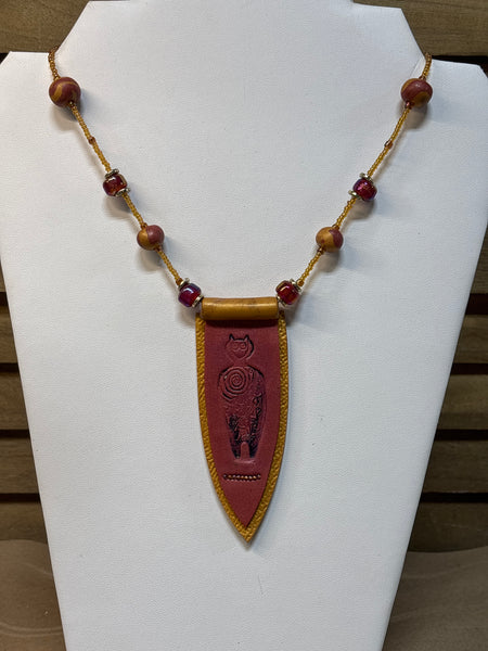 Stamped Faux Pendant on Beaded Necklace