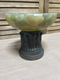 Vintage Art Nouvue Green Onyx Bowl with Bronze Metal Vase - AS IS