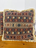 Southwestern Aztec Tapestry Throw Pillows With Fringe - Pair (A)