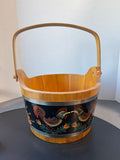 (B) Basketville Rooster Tole Painted Vintage Wooden Apple Bucket