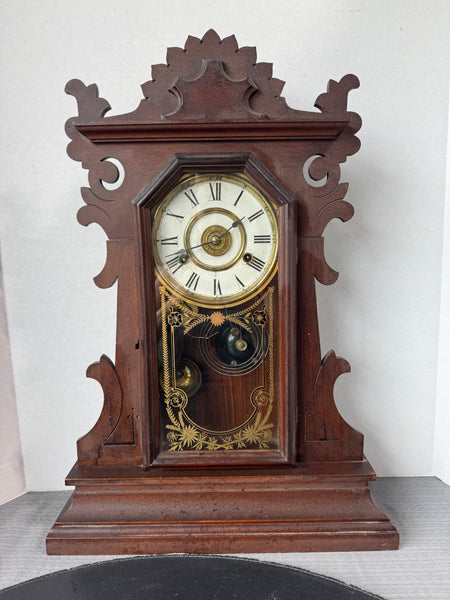 Wooden Vintage Gingerbread Mantel Clock with Key