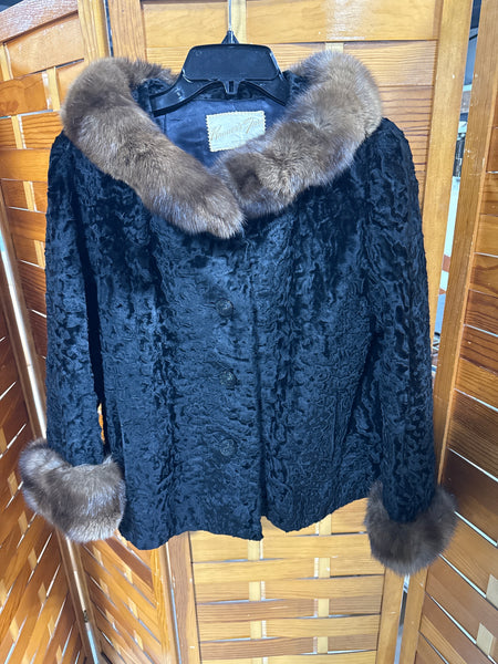 Black Velvet With Fur Trim Womans Jacket NO SIZE
