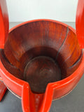 Red Lacquered Vintage Chinese Wooden Water Bucket