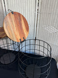 Pair of Allen + Roth Wood Topped Iron Basket Side Tables or Plant Stands