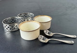 Pair of Lenox Porcelain Salt Cellars with Sterling Silver Sleeves & Scoops