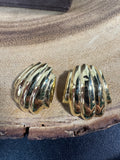 14K Gold Scalloped Shell Dome Clip Earrings