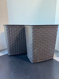 Pair of Sterilite Brown Basketweave Plastic Waste Baskets