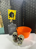 Orange Plastic Bucket with Halloween Decor