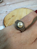 Bohemian Sterling Silver Faux Pearl Ring SIZE 5