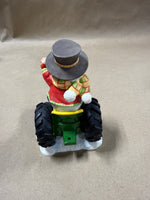 Waving Snowman On John Deer Tractor With Box