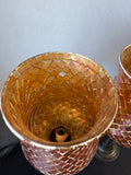 Pair of International Silver Company Amber Mosaic Hurricane Lamps (WORKS)