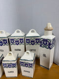Purple Floral Vintage Ceramic Cannister And Spice Set AS IS - READ DESCRIPTION CAREFULLY