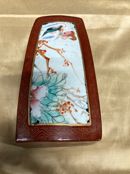 Vintage Chinese Camphor Wood Box w/ Porcelain Top