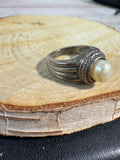 Bohemian Sterling Silver Faux Pearl Ring SIZE 5