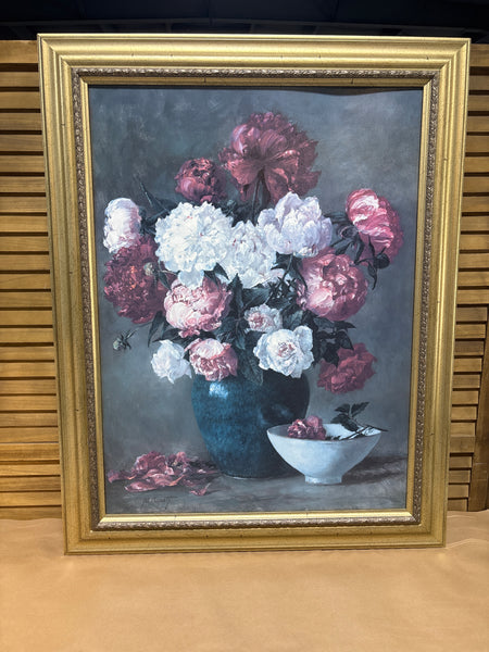 Peonies Print on Canvas; Signed