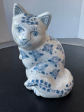 Blue & White Floral Chinoiserie Ceramic Cat